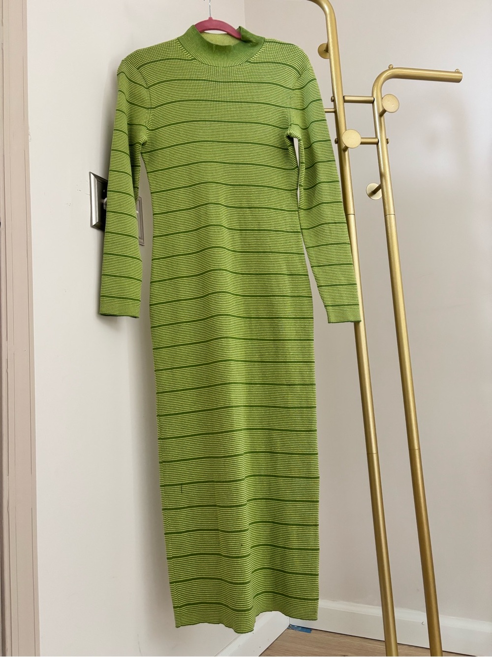 Green Striped Long Sleeve Knit Dress